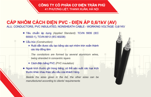 CÁP NHÔM CÁCH ĐIỆN PVC - ĐIỆN ÁP 0,6-1KV (AV)